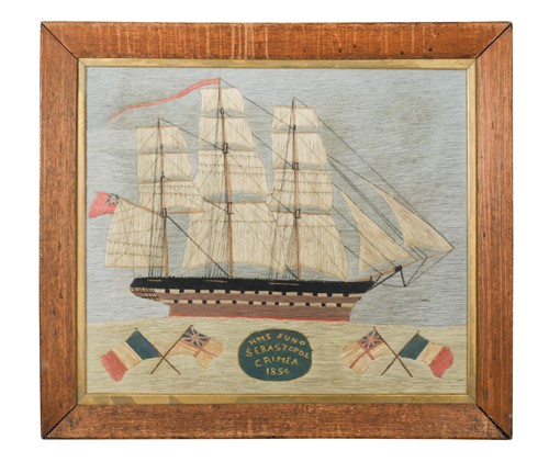 Lot 315 - A woolwork picture of HMS Juno, Sebastopol, Crimea, 1854