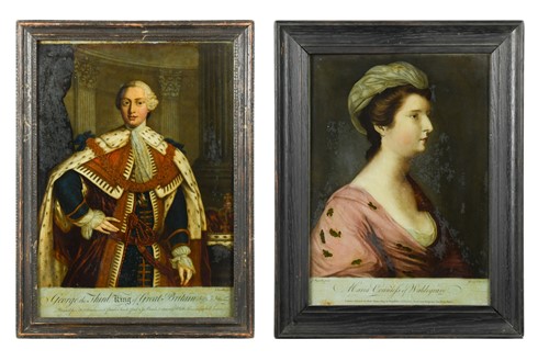 Lot 257 - A group of three reverse glass portrait mezzotints, 19th century