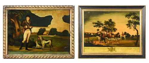 Lot 254 - A collection of four sporting reverse glass prints, late 18th and early 19th century