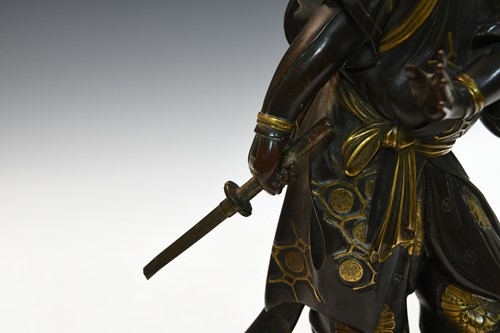 Lot 107 - A Japanese parcel-gilt bronze of a samurai, possibly by Miyao Eisuke