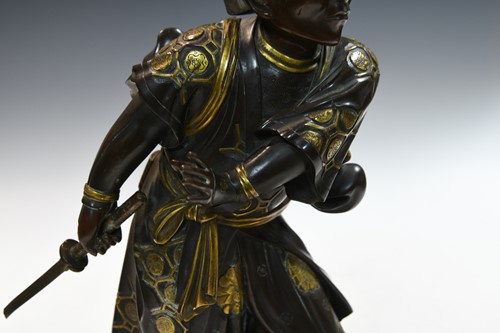 Lot 107 - A Japanese parcel-gilt bronze of a samurai, possibly by Miyao Eisuke