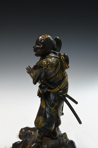 Lot 107 - A Japanese parcel-gilt bronze of a samurai, possibly by Miyao Eisuke