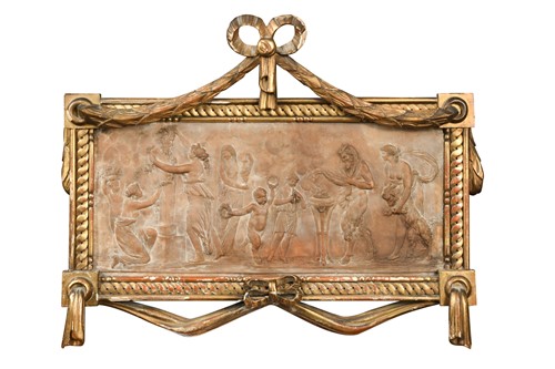 Lot 435 - In the manner of Claude-Michel Clodion, a terracotta panel of Pan and the Vestal Virgins, late 18th century
