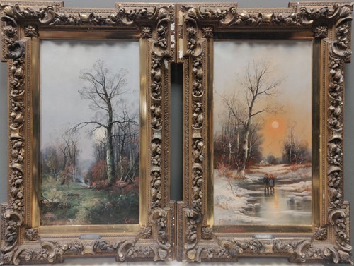 Lot 234 - R Ducat (French, 19th century) Winter scene...