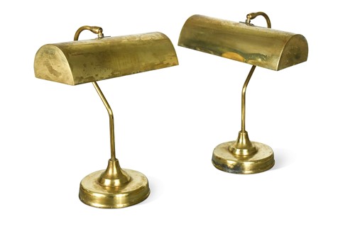 Lot 396 - A pair of brass banker's lamps, 20th century