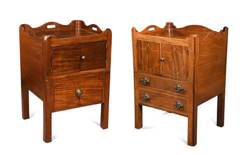 Lot 351 - A matched pair of George III mahogany tray top night cupboards