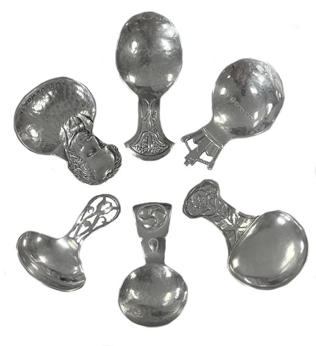 Lot 392 - A collection of six silver 'Arts & Crafts' and later caddy spoons