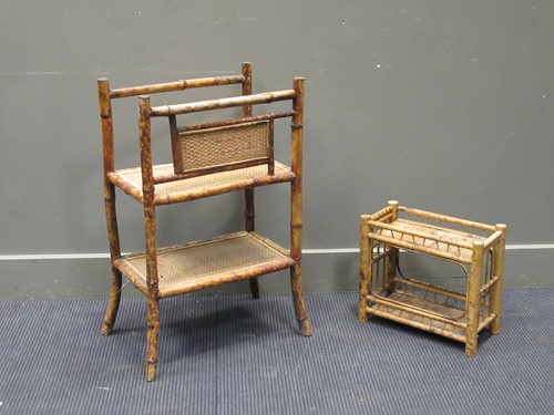 Lot 525 - Bamboo two tier magazine rack and small shelf;...
