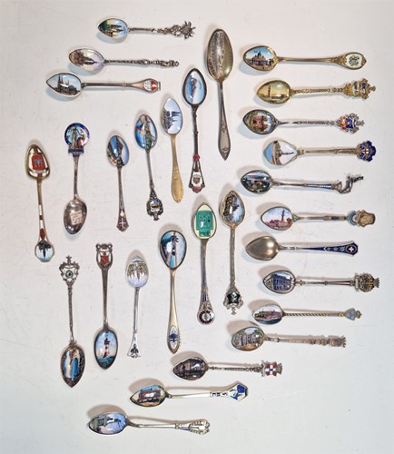 Lot 196 - A collection of enamelled teaspoons, mainly...