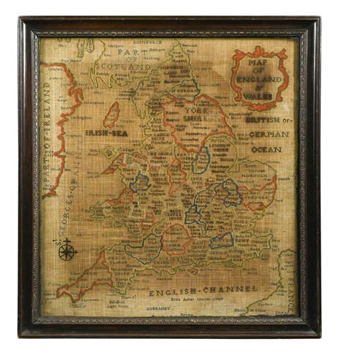 Lot 427 - Eliza Asher, Lincoln, her 1787 needlework map sampler