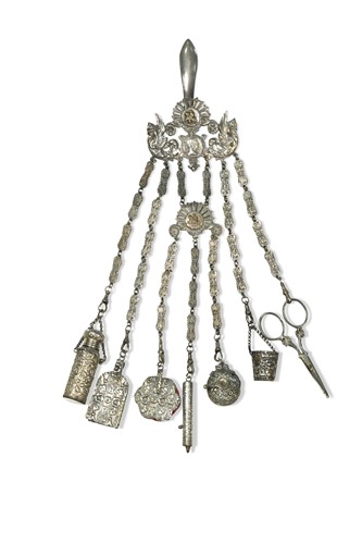 Lot 568 - A continental silver plated chatelaine, 19th century