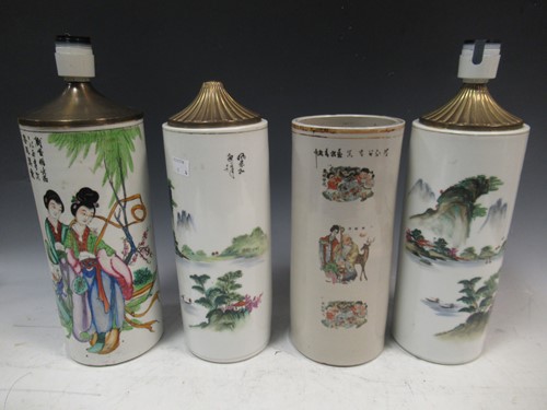 Lot 68 - Four 20th century Chinese ceramic lamp bases,...