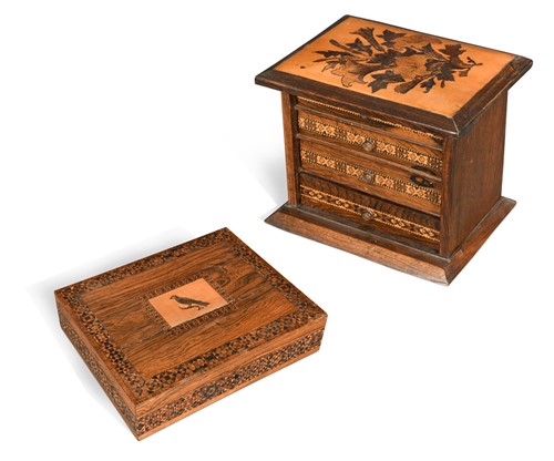Lot 569 - A Tunbridgeware four drawers table cabinet
