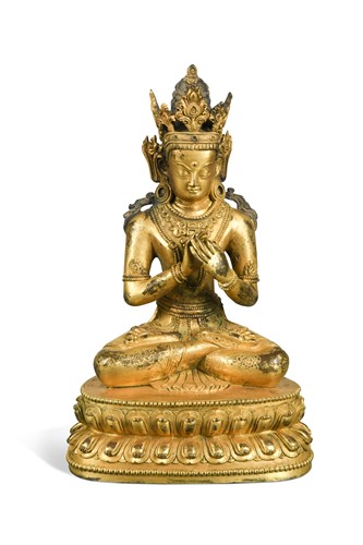 Lot 60 - A Chinese gilt bronze figure of a crowned Buddhist god