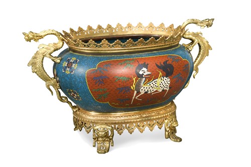 Lot 110 - A Japanese cloisonné enamel and ormolu mounted jardinière