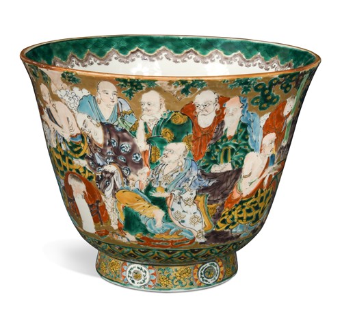 Lot 116 - A Japanese Kutani porcelain large deep flared bowl