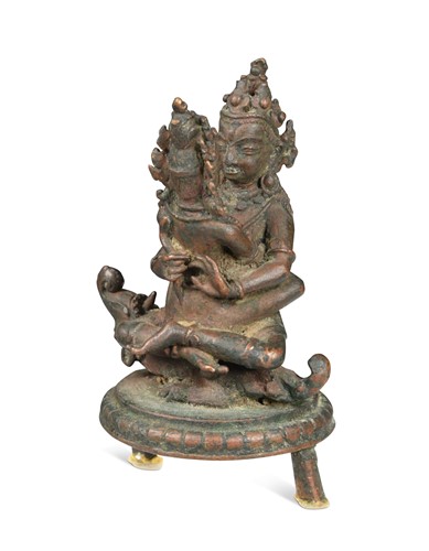 Lot 133 - A Nepalese copper alloy figure of Vajradhara and Prajnaparamita, probably 20th century