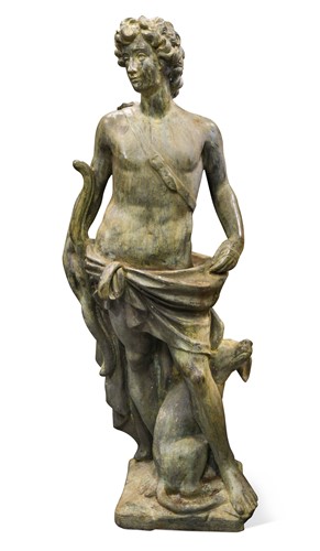 Lot 596 - A large bronze garden statue of Apollo the hunter, 20th century