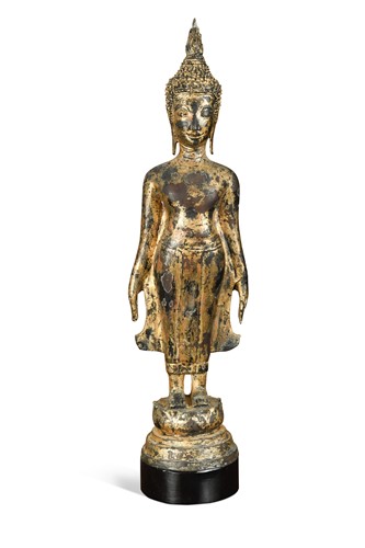 Lot 132 - A Thailand gilt metal standing Buddha, 20th century