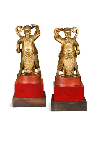 Lot 55 - A pair of Chinese carved and giltwood Daoist deities, Republic Period