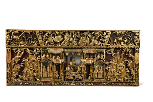 Lot 76 - A Chinese large carved and giltwood temple display panel, late Qing Dynasty