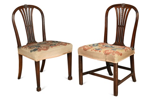 Lot 438 - A near pair of George III mahogany dining chairs