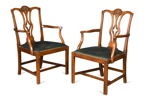 Lot 411 - A pair of mahogany open armchairs, 19th century
