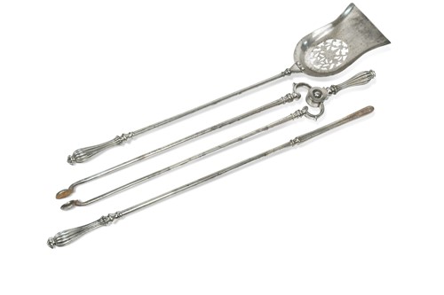 Lot 449 - A set of George III polished steel fire irons