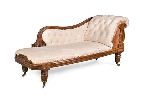 Lot 525 - A mahogany framed chaise longue in the manner of Gillows, 19th century