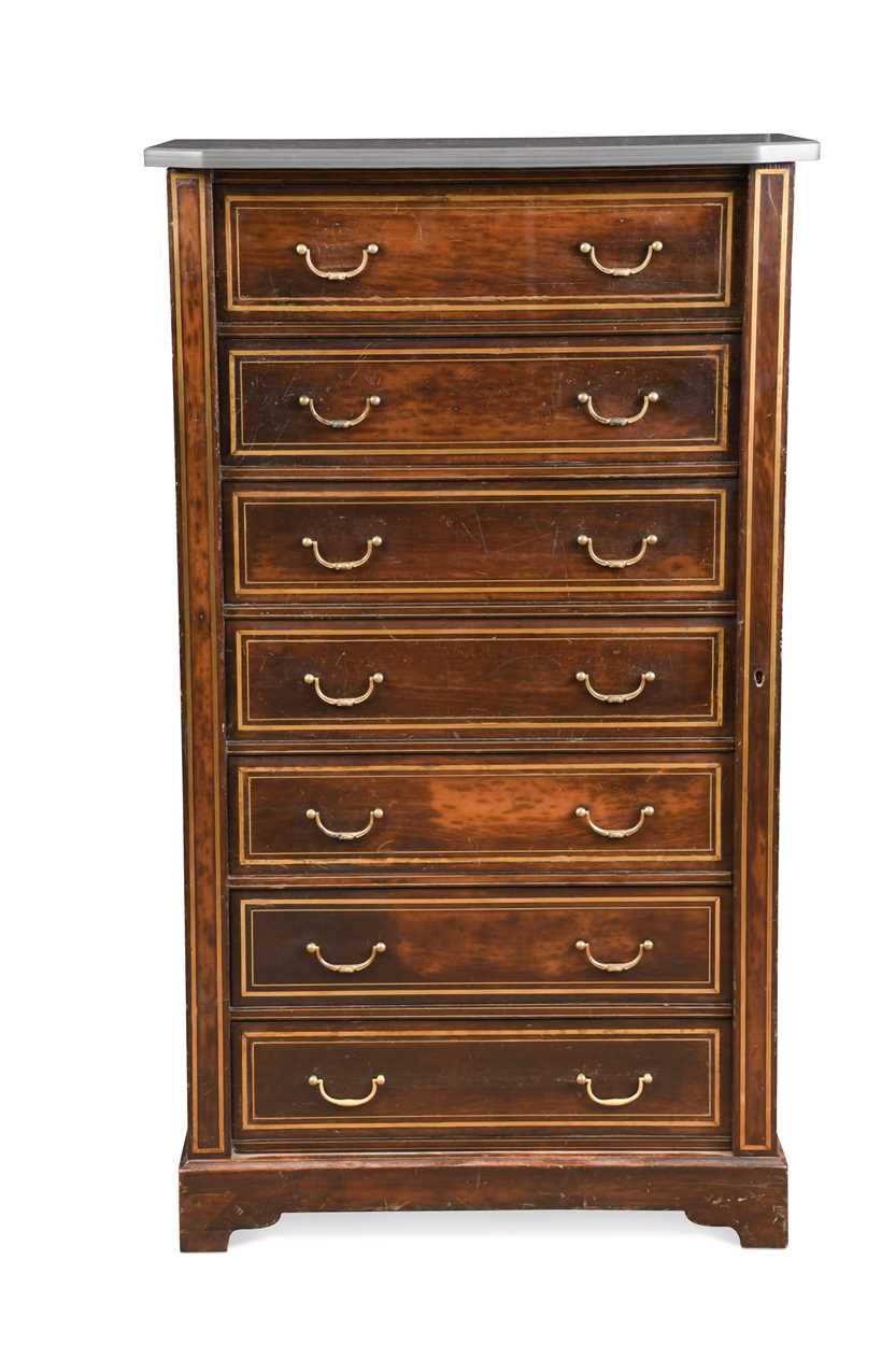 Lot 513 - A brass line inlaid Wellington chest stamped Edwards & Roberts, late 19th century