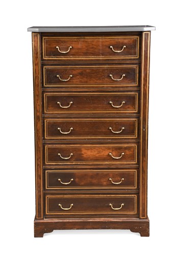 Lot 536 - A brass line inlaid Wellington chest stamped Edwards & Roberts, late 19th century