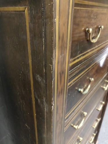 Lot 513 - A brass line inlaid Wellington chest stamped Edwards & Roberts, late 19th century