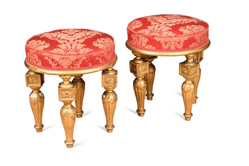 Lot 339 - A pair of gilt wood and gesso stools, 19th century