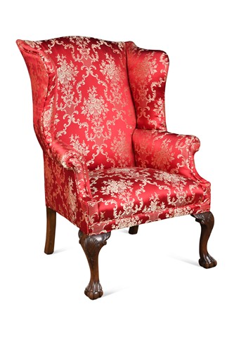 Lot 341 - A George II style mahogany wing back armchair, 19th century