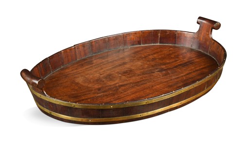 Lot 370 - A George III mahogany and brass bound oval tray