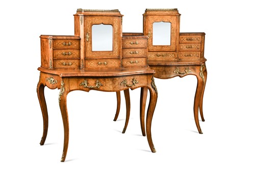 Lot 540 - A near pair of burr walnut Bonheur Du Jour, circa 1860