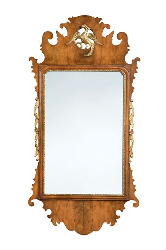 Lot 326 - A walnut fret wall mirror, 20th century