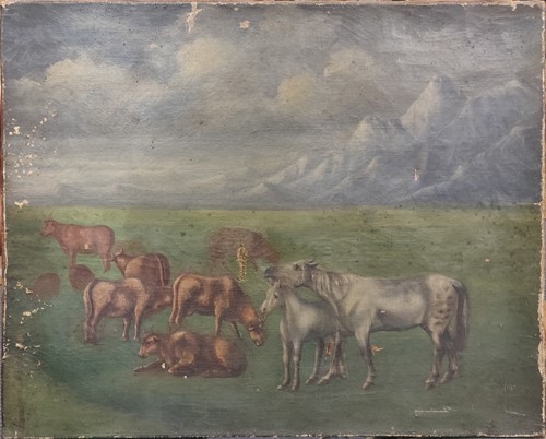 Lot 336 - French Primitive School, 19th century Horses...