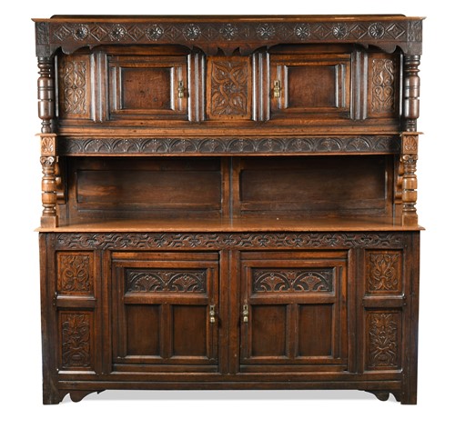 Lot 241 - An oak court cupboard, 17th century and later
