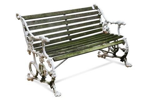 Lot 601 - A Coalbrookdale style 'Serpent and Grapes' pattern garden bench, late 19th century
