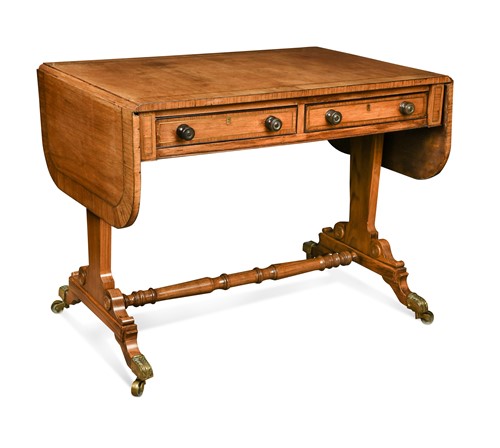 Lot 393 - A Regency style mahogany and brass line inlaid sofa table, late 19th century