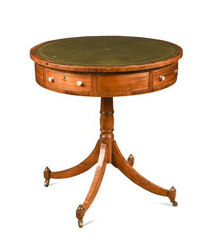 Lot 391 - A Regency style drum top library table of small proportions, 20th century
