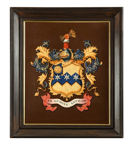 Lot 294 - A Coat of arms - 'IN LUMINE LUCEAM', (I may sine in the light), early 19th century