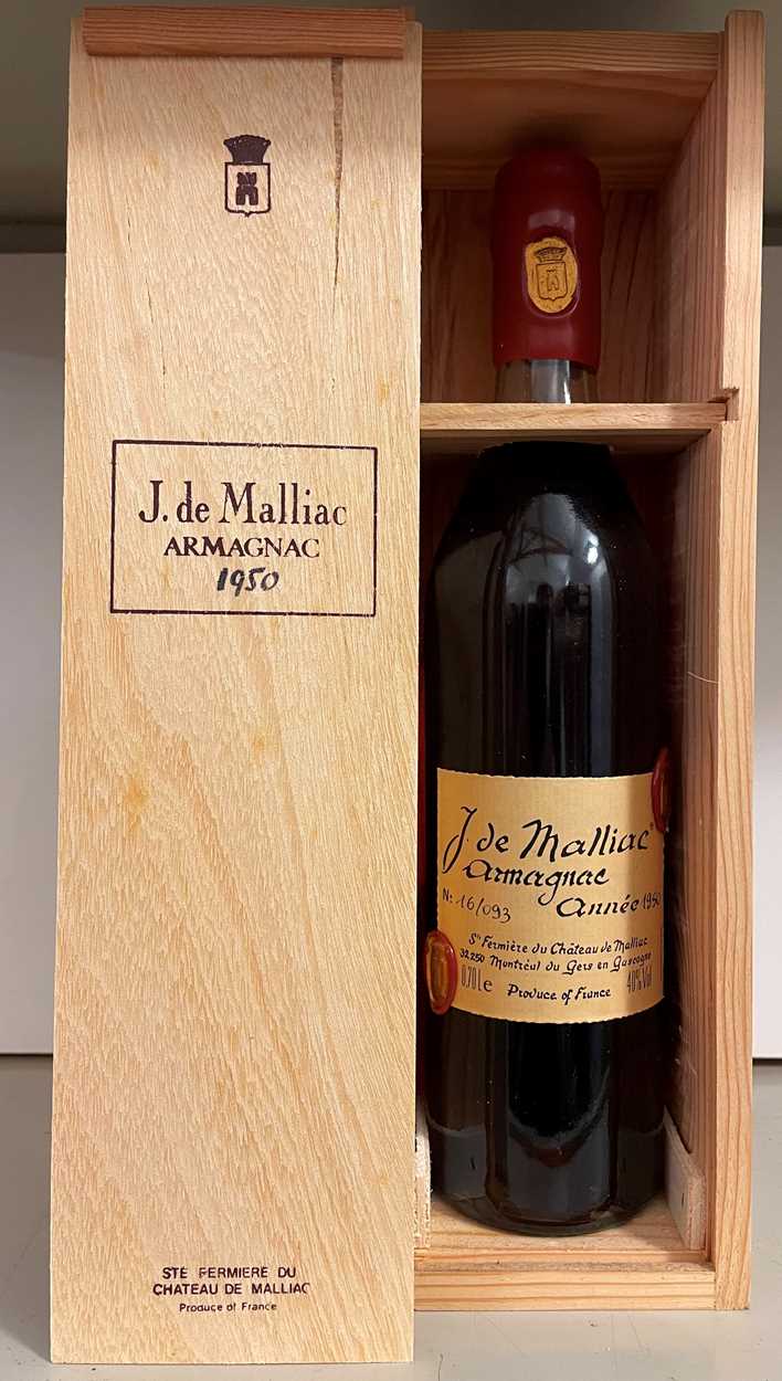 Lot 1254 - J. de Malliac, Armagnac 1950, 70cl, numbered...