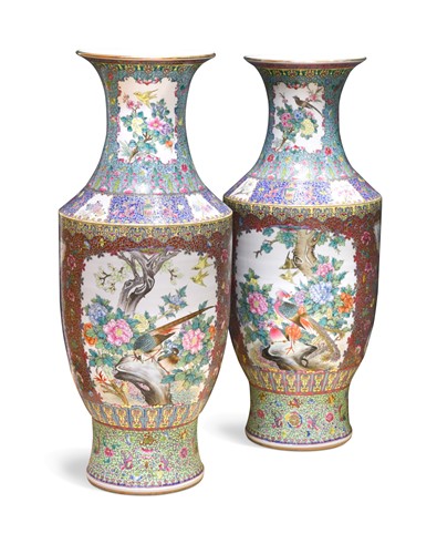 Lot 43 - A large pair of Chinese porcelain Canton vases, late 20th century