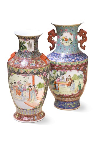 Lot 44 - A Chinese famille rose porcelain baluster vase, late 20th century