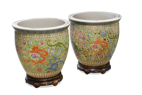 Lot 48 - A pair of Chinese porcelain large jardinieres, late 20th century