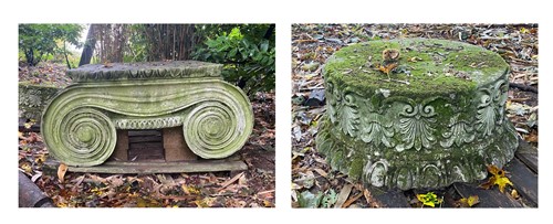 Lot 595 - A stone Ionic capital, 19th century
