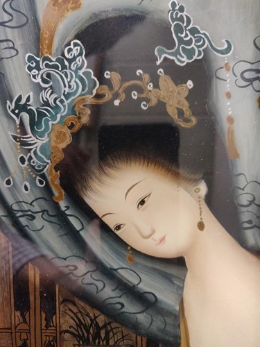 Lot 294 - A Japanese reverse glass painting, full length...