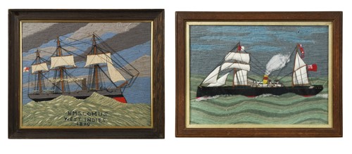 Lot 318 - Two woolwork maritime scenes, late 19th century